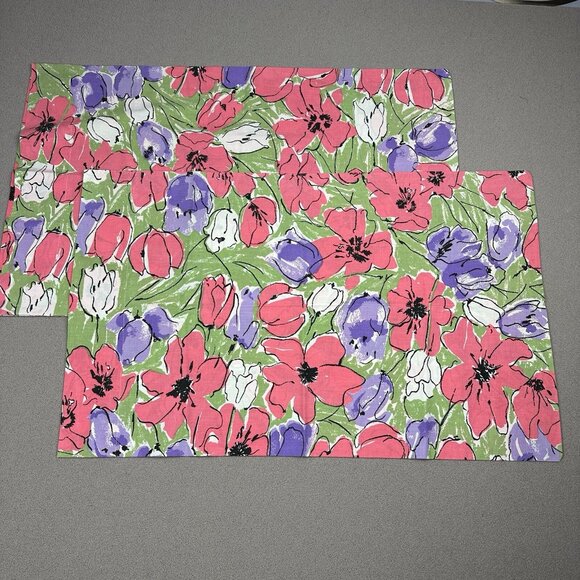 Vintage Vera Neumann Pair Of Pillowcases Pink & Purple Tulips Flower MOD print